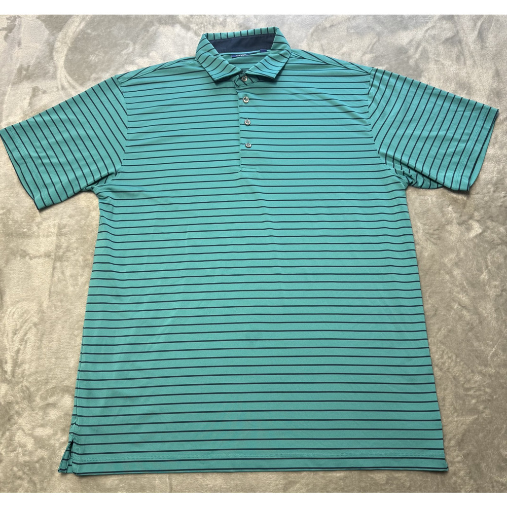 Devereux Golf Polo Top Mens Large Green Striped Performance Shirt Stretch
